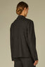 Charcoal Black Long Buttoned Sleeve Single Breasted Double Button Patch Pockets Slit Back Vent Plaid Print Knit Blazer