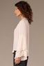 Antique Cloth Long Romantic Double Ruffle Flutter Sleeve Split V-Neck Button Keyhole Front Center Seam Placket Round Hem Woven Top