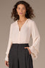 Antique Cloth Long Romantic Double Ruffle Flutter Sleeve Split V-Neck Button Keyhole Front Center Seam Placket Round Hem Woven Top
