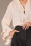Antique Cloth Long Romantic Double Ruffle Flutter Sleeve Split V-Neck Button Keyhole Front Center Seam Placket Round Hem Woven Top
