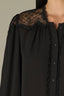 Black Long Sleeve Round Neck Button Front Lace Inset Yoke Petite Woven Top