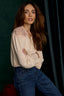 Sandstone Long Sleeve Round Neck Button Front Lace Inset Yoke Woven Top