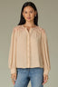 Sandstone Long Sleeve Round Neck Button Front Lace Inset Yoke Woven Top