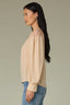 Sandstone Long Sleeve Round Neck Button Front Lace Inset Yoke Woven Top
