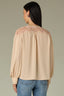 Sandstone Long Sleeve Round Neck Button Front Lace Inset Yoke Woven Top