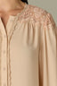 Sandstone Long Sleeve Round Neck Button Front Lace Inset Yoke Woven Top