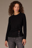 Black Long Sleeve Scoop Neck Waist Twist Asymmetrical Slit Hem Knit Top