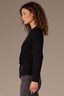 Black Long Sleeve Scoop Neck Waist Twist Asymmetrical Slit Hem Petite Knit Top