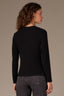 Black Long Sleeve Scoop Neck Waist Twist Asymmetrical Slit Hem Knit Top