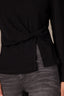 Black Long Sleeve Scoop Neck Waist Twist Asymmetrical Slit Hem Knit Top
