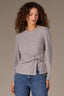 Heather Grey Long Sleeve Scoop Neck Waist Twist Asymmetrical Slit Hem Knit Top
