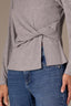 Heather Grey Long Sleeve Scoop Neck Waist Twist Asymmetrical Slit Hem Knit Top