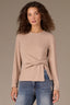 Heather Oatmeal Long Sleeve Scoop Neck Waist Twist Asymmetrical Slit Hem Knit Top