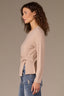 Heather Oatmeal Long Sleeve Scoop Neck Waist Twist Asymmetrical Slit Hem Knit Top