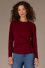 Garnet Long Sleeve Scoop Neck Waist Twist Asymmetrical Slit Hem Knit Top