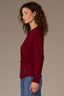 Garnet Long Sleeve Scoop Neck Waist Twist Asymmetrical Slit Hem Knit Top