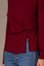 Garnet Long Sleeve Scoop Neck Waist Twist Asymmetrical Slit Hem Knit Top
