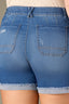 Mid Blue Vintage Denim High Rise Double Front Pocket Frayed Roll Cuff Hem Contour Shape Technology Plus Size Short