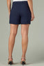 Navy Skyrise Elastic Pull-OIn Banded Waist Faux Fly Patch Pocket Angled Dart Seam Petite Short