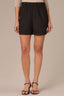 Black Skyrise Elastic Pull-OIn Banded Waist Faux Fly Patch Pocket Angled Dart Seam Short
