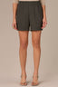 Midnight Olive Skyrise Elastic Pull-OIn Banded Waist Faux Fly Patch Pocket Angled Dart Seam Short
