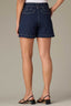 Navy Contour Shape Technology Skyrise Double Button Front Center Seam Angled Pocket Petite Trouser Short