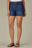 Indigo Denim Contour Shape Technology Skyrise V-Yoke Dart Seams Angled Pocket Rounded Surplus Hem Dolphin Short