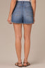 Mid Blue Artisanal Denim Contour Shape Technology Skyrise Surplus Hem Faded Whiskering V-Yoke Dart Seam Dolphin Short