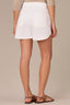 Optic White Denim Contour Shape Technology Skyrise Surplus Hem Faded Whiskering V-Yoke Dart Seam Dolphin Short
