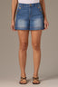 Mid Blue Denim Skyrise Double Side Seam Button Lined Pocket Faded Whiskering REPREVE Contour Shape Technology Sailor Short