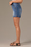 Mid Blue Denim Skyrise Double Side Seam Button Lined Pocket Faded Whiskering REPREVE Contour Shape Technology Sailor Short