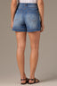 Mid Blue Denim Skyrise Double Side Seam Button Lined Pocket Faded Whiskering REPREVE Contour Shape Technology Petite Sailor Short