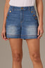 Mid Blue Denim Skyrise Double Side Seam Button Lined Pocket Faded Whiskering REPREVE Contour Shape Technology Sailor Short