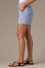 Horizon Blue High Rise Double Pocket Fray Hem Dart Seam Contour Shape Technology Short