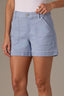 Horizon Blue High Rise Double Pocket Fray Hem Dart Seam Contour Shape Technology Short