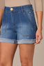 Mid Blue Vintage Denim High Rise Double Front Pocket Frayed Roll Cuff Hem Contour Shape Technology Short