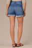 Mid Blue Vintage Denim High Rise Double Front Pocket Frayed Roll Cuff Hem Contour Shape Technology Short