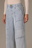 Light Blue Denim Skyrise Utility Pocket Center Seam Dart Seams Cropped Hem REPREVE Contour Shape Technology Wide Leg Jean