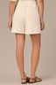 Blanched Almond Skyrise Elastic Paper Bag Pull On Waist Adjustable Pull Cord V-Yoke Seaming Side Slit Short 