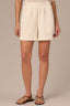 Blanched Almond Skyrise Elastic Paper Bag Pull On Waist Adjustable Pull Cord V-Yoke Seaming Side Slit Short 