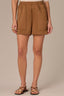 Nutmeg Skyrise Elastic Paper Bag Pull On Waist Adjustable Pull Cord V-Yoke Seaming Side Slit Short 