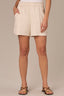 Heather Ecru Skyrise Elastic Pull-On Paper Bag Waist Tulip Overlap Hem Smocked Short
