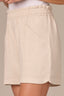 Heather Ecru Skyrise Elastic Pull-On Paper Bag Waist Tulip Overlap Hem Smocked Short

