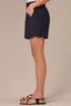 Navy Skyrise Elastic Pull-On Paper Bag Waist Tulip Overlap Hem Smocked Short