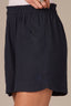 Navy Skyrise Elastic Pull-On Paper Bag Waist Tulip Overlap Hem Smocked Short