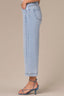 Light Blue Artisanal Denim Contour Shape Technology Skyrise Double Side Seam Fading Arched Yoke Cropped Petite Wide Leg Jean