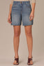 Mid Blue Artisanal Denim Contour Shape Technology High Rise Whiskering Relaxed Short