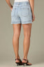 Light Blue Vintage Denim Contour Shape Technology High Rise Slightly Arched Back Yoke Angled Dart Seams V-Shaped Front Yoke Short