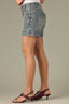 Mid Blue Artisanal Denim Contour Shape Technology High Rise Slightly Arched Back Yoke Angled Dart Seams V-Shaped Front Yoke Short