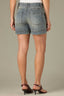 Mid Blue Artisanal Denim Contour Shape Technology High Rise Slightly Arched Back Yoke Angled Dart Seams V-Shaped Front Yoke Short